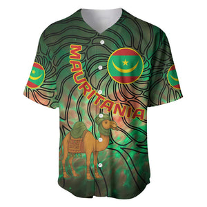 Mauritania Baseball Jersey - Green Tie Dye Camel and Crescent Moon Flag Design