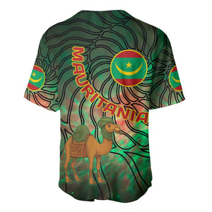 Mauritania Baseball Jersey - Green Tie Dye Camel and Crescent Moon Flag Design