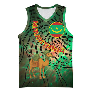 Mauritania Basketball Jersey - Green Tie Dye Camel and Crescent Moon Flag Design - African Pride
