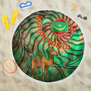 Mauritania Beach Blanket - Green Tie Dye Camel and Crescent Moon Flag Design