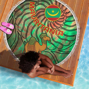 Mauritania Beach Blanket - Green Tie Dye Camel and Crescent Moon Flag Design