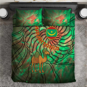 Mauritania Bedding Set - Green Tie Dye Camel and Crescent Moon Flag Design