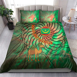 Mauritania Bedding Set - Green Tie Dye Camel and Crescent Moon Flag Design