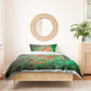 Mauritania Bedding Set - Green Tie Dye Camel and Crescent Moon Flag Design
