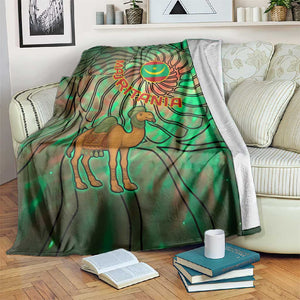Mauritania Blanket - Green Tie Dye Camel and Crescent Moon Flag Design