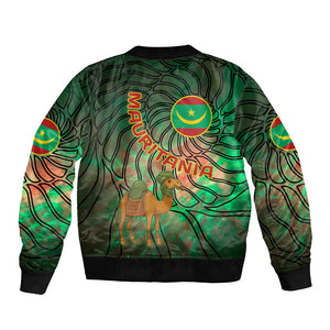 Mauritania Bomber Jacket - Green Tie Dye Camel and Crescent Moon Flag Design