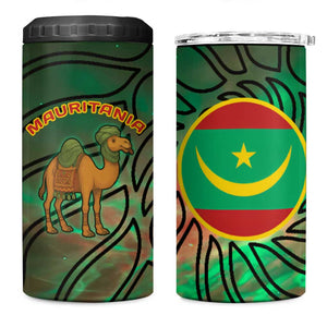 Mauritania 4 in 1 Can Cooler Tumbler - Green Tie Dye Camel and Crescent Moon Flag Design