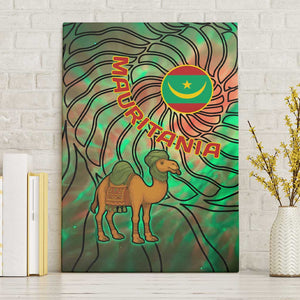 Mauritania Canvas Wall Art - Green Tie Dye Camel and Crescent Moon Flag Design