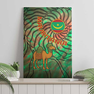 Mauritania Canvas Wall Art - Green Tie Dye Camel and Crescent Moon Flag Design