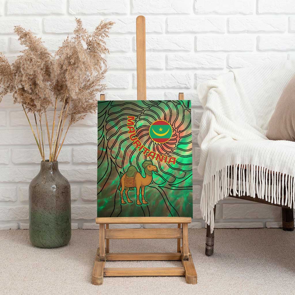 Mauritania Canvas Wall Art - Green Tie Dye Camel and Crescent Moon Flag Design