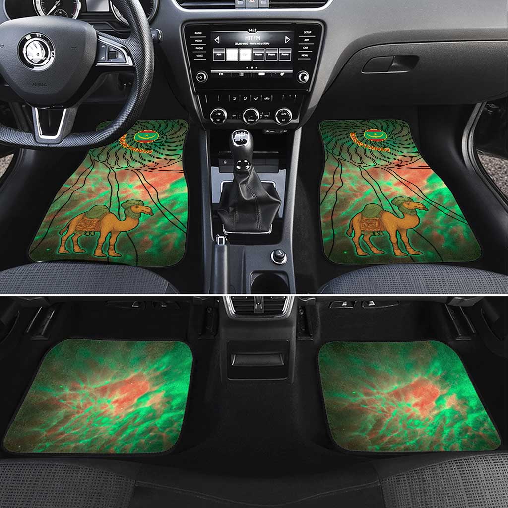 Mauritania Car Mats - Green Tie Dye Camel and Crescent Moon Flag Design