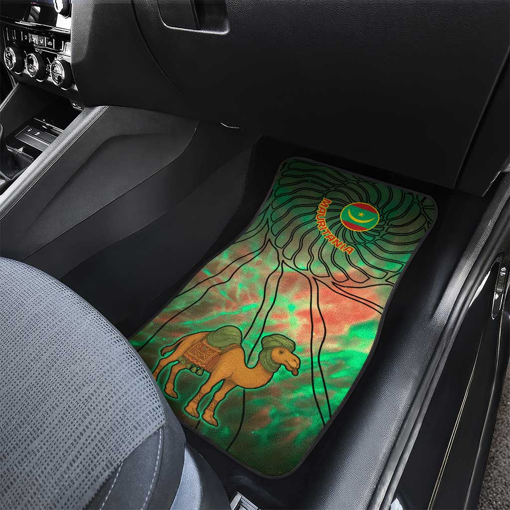 Mauritania Car Mats - Green Tie Dye Camel and Crescent Moon Flag Design