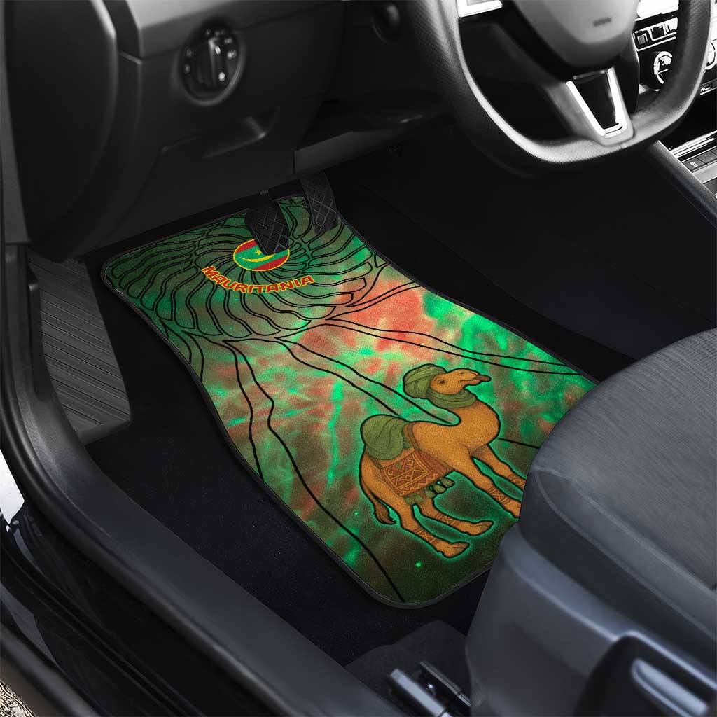 Mauritania Car Mats - Green Tie Dye Camel and Crescent Moon Flag Design
