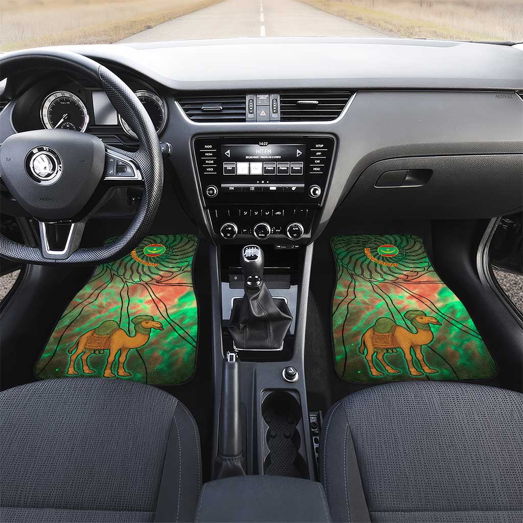 Mauritania Car Mats - Green Tie Dye Camel and Crescent Moon Flag Design