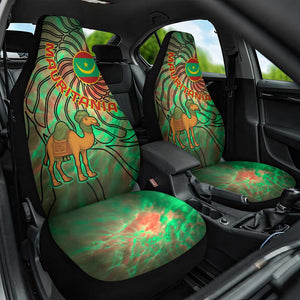 Mauritania Car Seat Cover - Green Tie Dye Camel and Crescent Moon Flag Design
