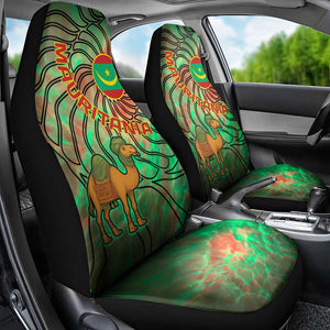 Mauritania Car Seat Cover - Green Tie Dye Camel and Crescent Moon Flag Design