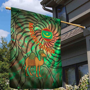 Mauritania Garden Flag - Green Tie Dye Camel and Crescent Moon Flag Design