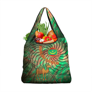 Mauritania Grocery Bag - Green Tie Dye Camel and Crescent Moon Flag Design