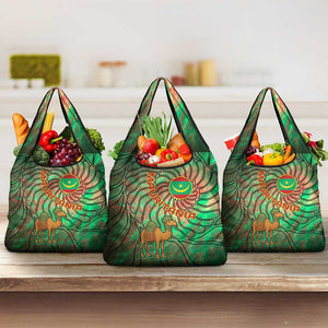 Mauritania Grocery Bag - Green Tie Dye Camel and Crescent Moon Flag Design
