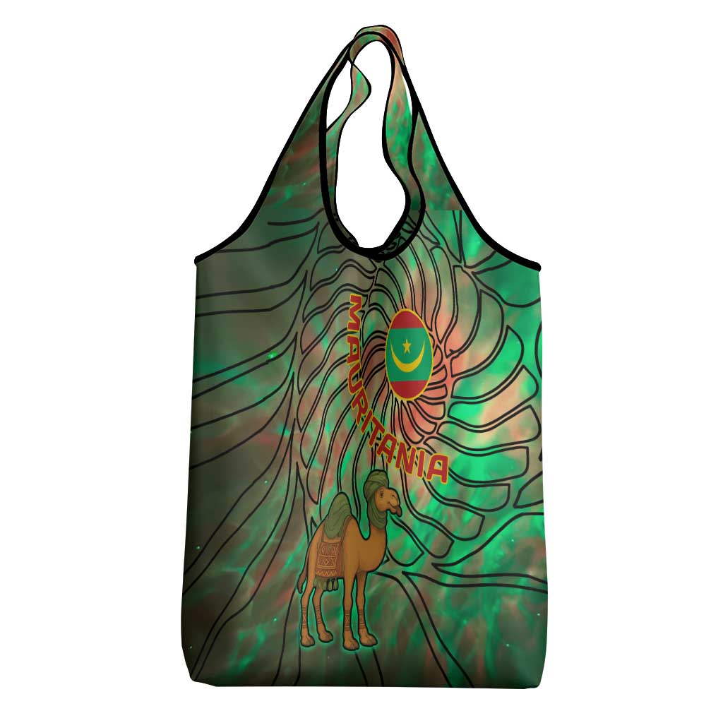 Mauritania Grocery Bag - Green Tie Dye Camel and Crescent Moon Flag Design