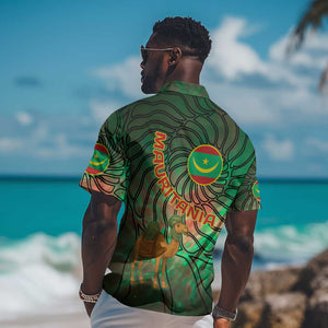 Mauritania Hawaiian Shirt - Green Tie Dye Camel and Crescent Moon Flag Design