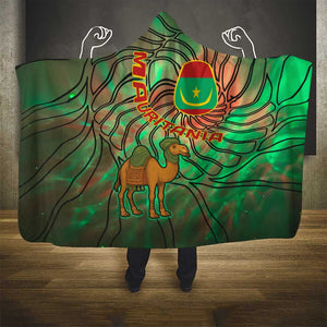 Mauritania Hooded Blanket - Green Tie Dye Camel and Crescent Moon Flag Design
