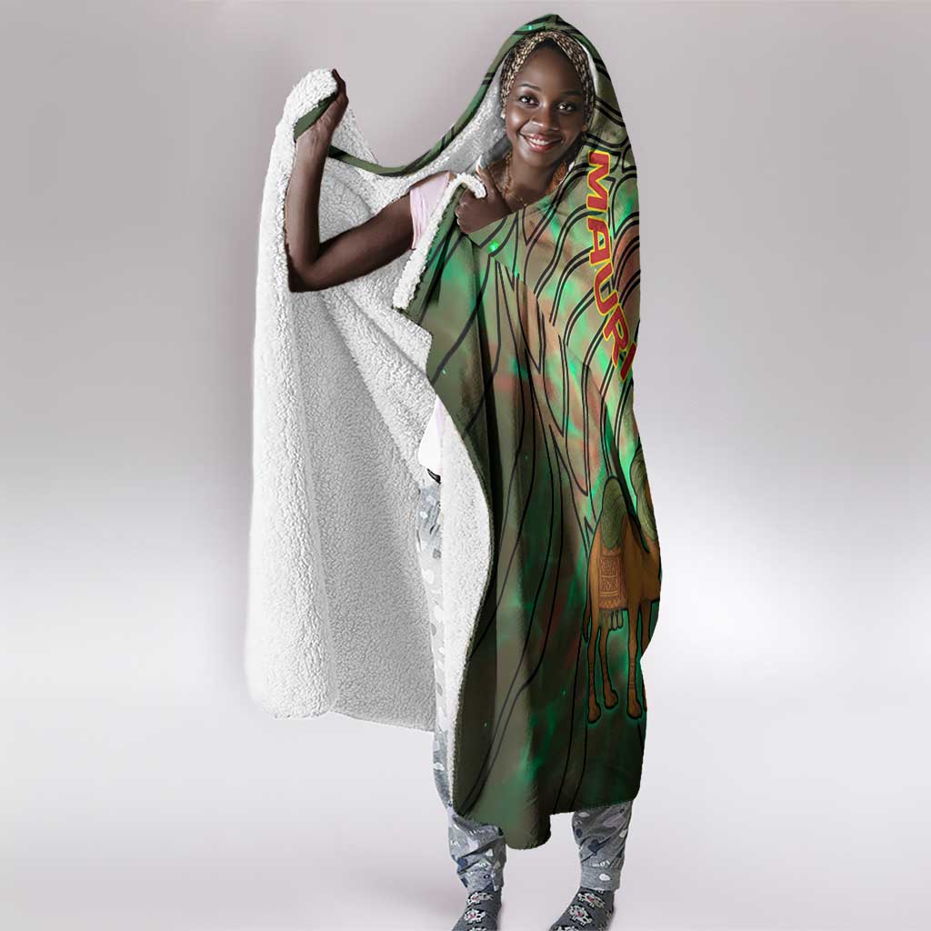 Mauritania Hooded Blanket - Green Tie Dye Camel and Crescent Moon Flag Design