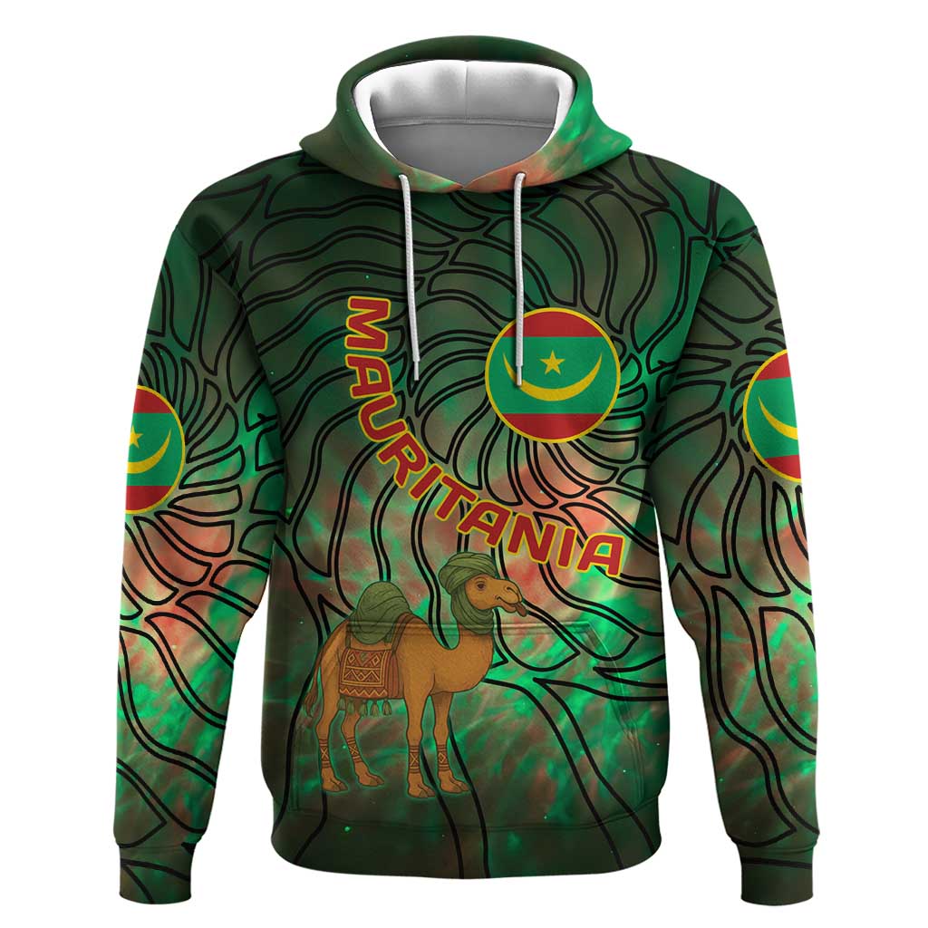 Mauritania Hoodie - Green Tie Dye Camel and Crescent Moon Flag Design