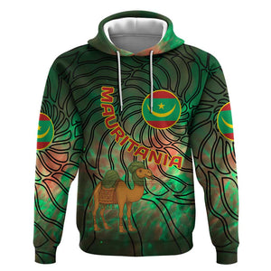 Mauritania Hoodie - Green Tie Dye Camel and Crescent Moon Flag Design