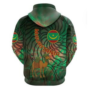Mauritania Hoodie - Green Tie Dye Camel and Crescent Moon Flag Design