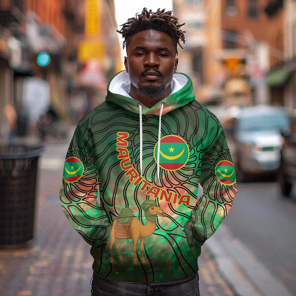 Mauritania Hoodie - Green Tie Dye Camel and Crescent Moon Flag Design