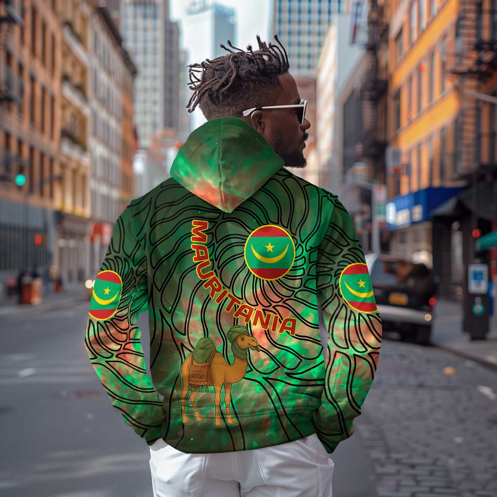 Mauritania Hoodie - Green Tie Dye Camel and Crescent Moon Flag Design