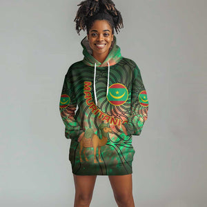 Mauritania Hoodie Dress - Green Tie Dye Camel and Crescent Moon Flag Design