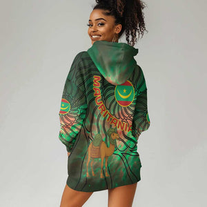 Mauritania Hoodie Dress - Green Tie Dye Camel and Crescent Moon Flag Design