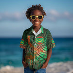 Mauritania Kid Hawaiian Shirt - Green Tie Dye Camel and Crescent Moon Flag Design