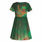 Mauritania Kid Short Sleeve Dress - Green Tie Dye Camel and Crescent Moon Flag Design