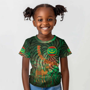Mauritania Kid T shirt - Green Tie Dye Camel and Crescent Moon Flag Design