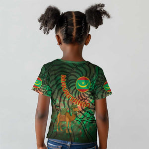 Mauritania Kid T shirt - Green Tie Dye Camel and Crescent Moon Flag Design