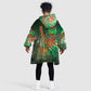 Mauritania Kid Wearable Blanket Hoodie - Green Tie Dye Camel and Crescent Moon Flag Design