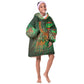 Mauritania Kid Wearable Blanket Hoodie - Green Tie Dye Camel and Crescent Moon Flag Design