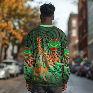 Mauritania Long Sleeve Shirt - Green Tie Dye Camel and Crescent Moon Flag Design
