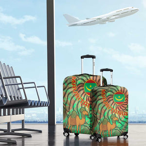 Mauritania Luggage Cover - Green Tie Dye Camel and Crescent Moon Flag Design