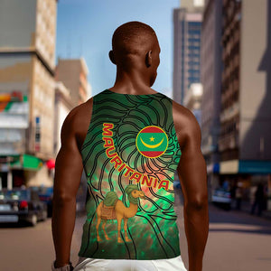 Mauritania Men Tank Top - Green Tie Dye Camel and Crescent Moon Flag Design