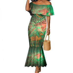 Mauritania Mermaid Dress - Green Tie Dye Camel and Crescent Moon Flag Design