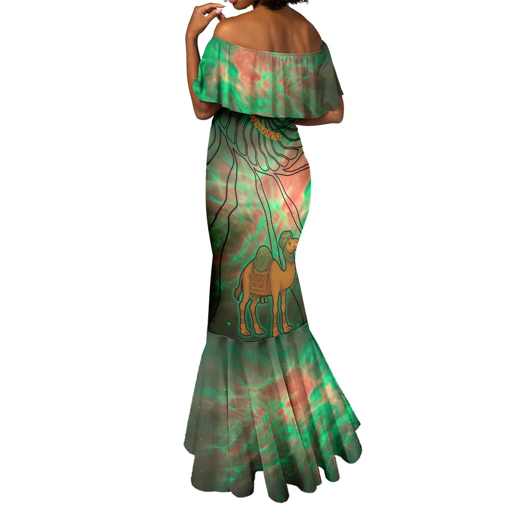 Mauritania Mermaid Dress - Green Tie Dye Camel and Crescent Moon Flag Design