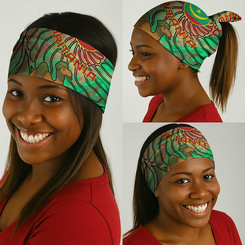 Mauritania Neck Gaiter - Green Tie Dye Camel and Crescent Moon Flag Design TS04