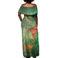 Mauritania Off Shoulder Maxi Dress - Green Tie Dye Camel and Crescent Moon Flag Design