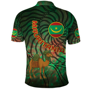 Mauritania Polo Shirt - Green Tie Dye Camel and Crescent Moon Flag Design