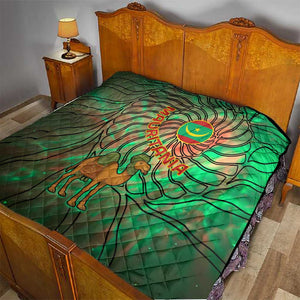 Mauritania Quilt - Green Tie Dye Camel and Crescent Moon Flag Design