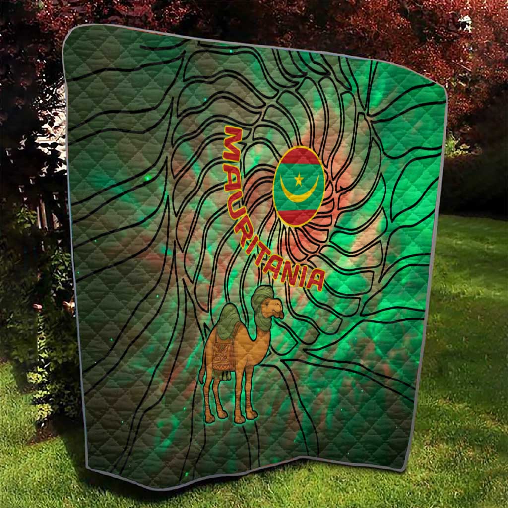 Mauritania Quilt - Green Tie Dye Camel and Crescent Moon Flag Design